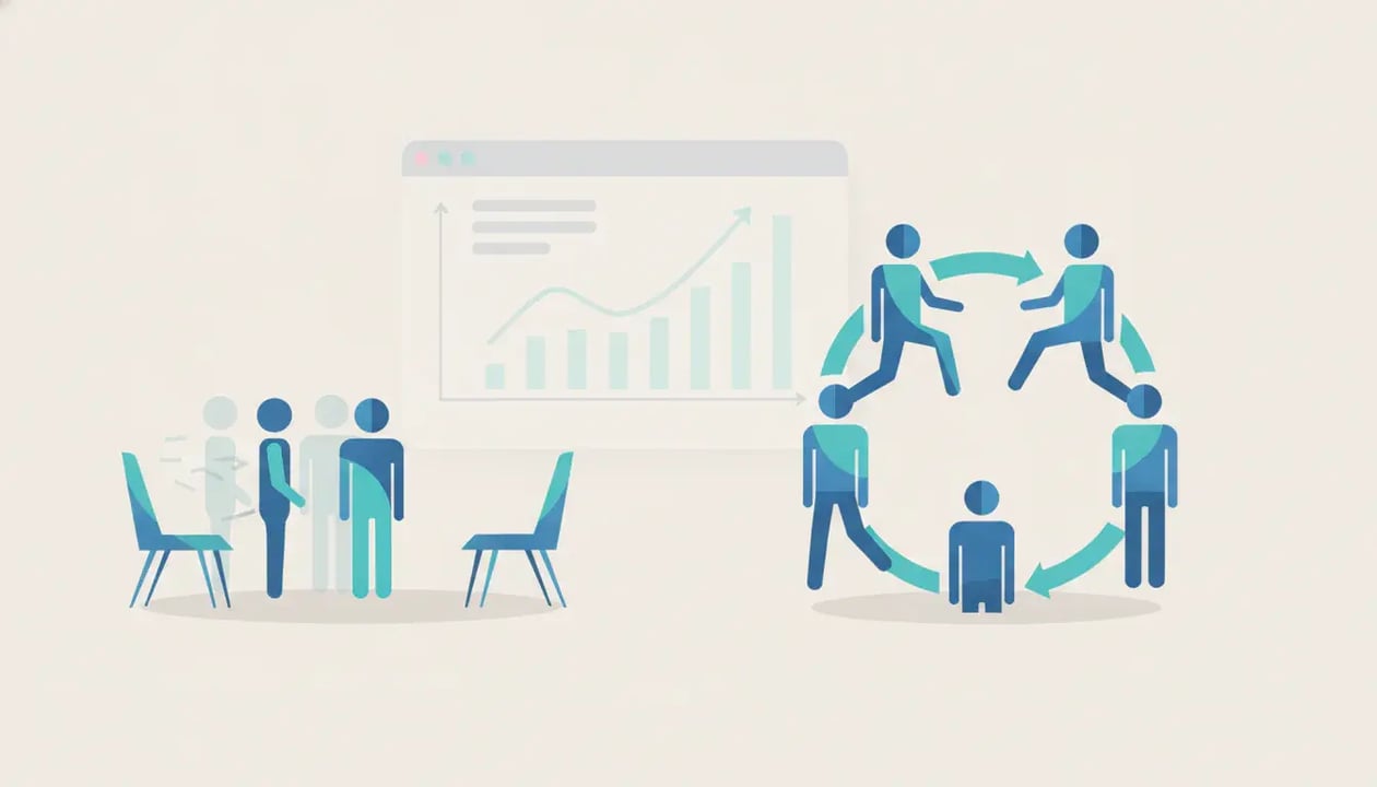Ilustrasi HRD membandingkan attrition dan turnover karyawan pada dashboard analitik SDM